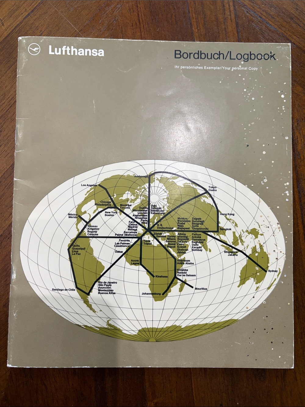 Vintage Lufthansa Bordbuch/Logbook - Olive Green Map Cover 1970’s